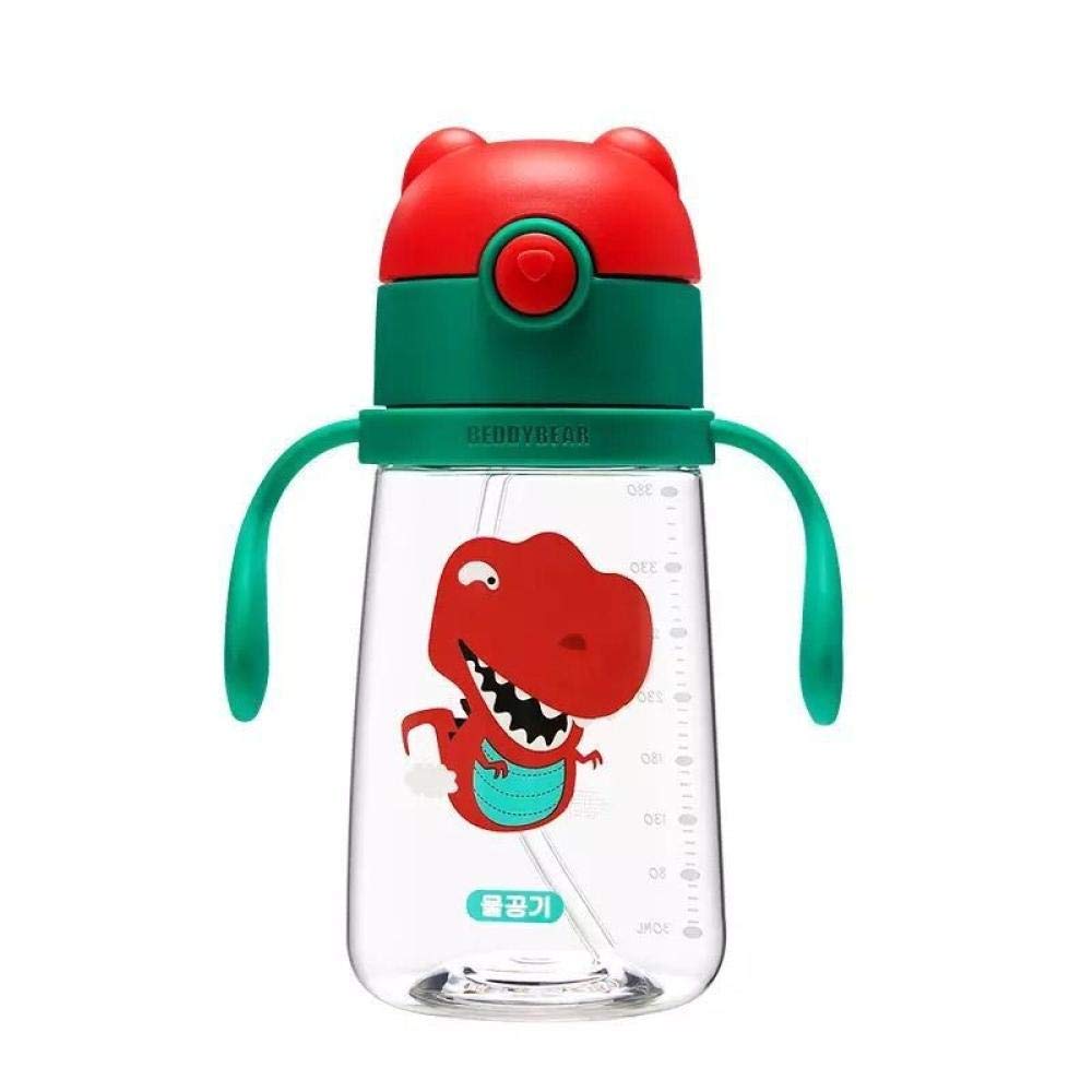 Copas Copa de vino Taza de aprender a beber Taza de plástico portátil resistente a los golpes Taza de dibujos animados @Blue Whale 380 ml, color: alce marrón 380 ml (Color: dinosaurio rojo 380 ml)