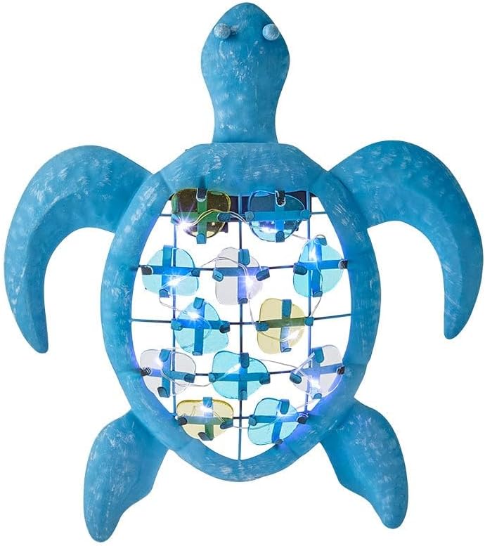 Lighted Outdoor Coastal Metal Wall Decor Art - Turtle