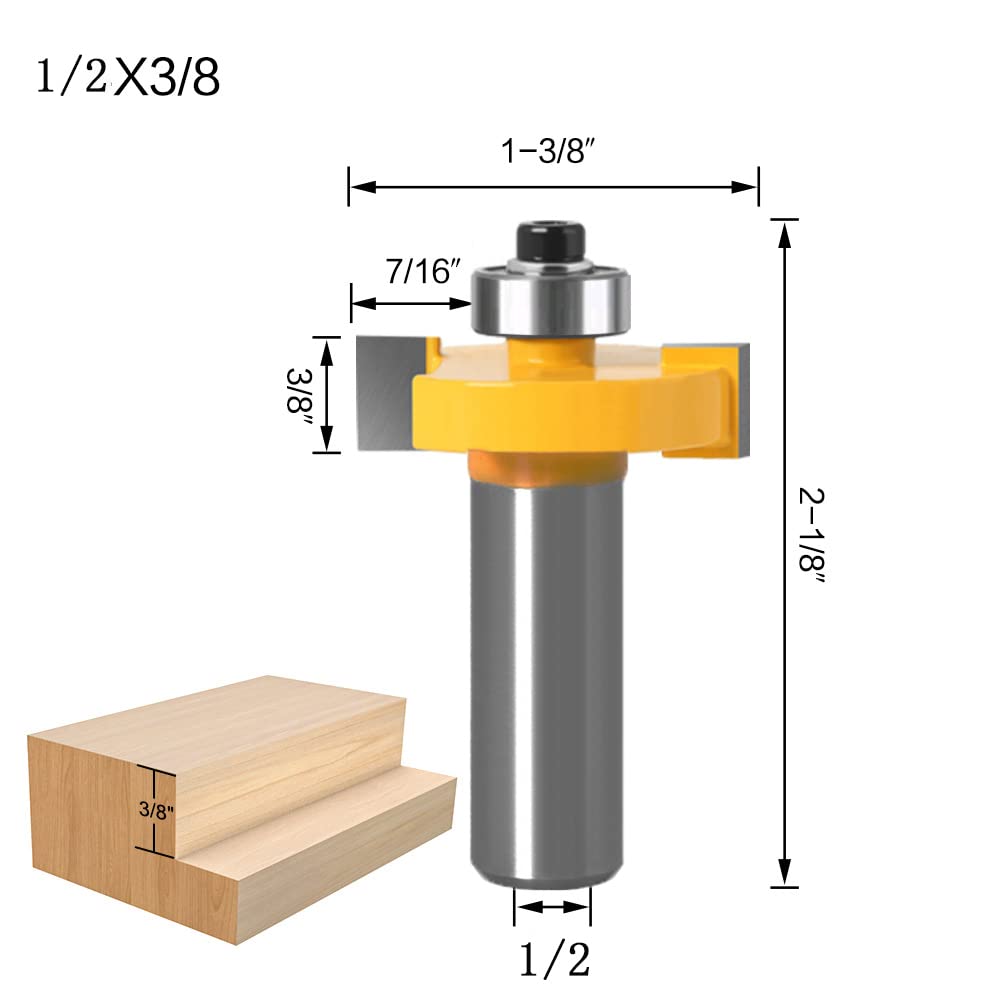 WSOOX 1/2 Inch Shank Rabbet Router Bit Set, 3 Pieces Rabbeting Router Bit with 6 Bearings Set (1/8", 1/4", 5/16", 3/8", 7/16" - Image 3