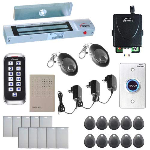 Visionis FPC-5652 One Door Access Control System Outswing Door 600lbs Magnetic Lock with VIS-3005 Slim Outdoor IP68 RFID Keypad Entry Security with Wireless Remote EM Standalone 2000 Users Kit