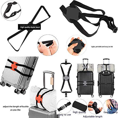 Image of Luggage Straps, 2 Pack 2'x74'High Elastic Suitcase Adjustable Belt Bag Bungees with Buckles, Heavy Duty Travel Luggage Belt Easy Bag Bungee, Bag with Buckles(Black)