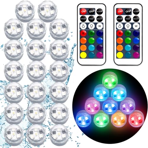 Idyl Light Lot de 20 mini bougies chauffe-plat LED avec télécommande - Étanche - Fonctionne avec piles - Pour vase, piscine, mariage, fête, décoration de...