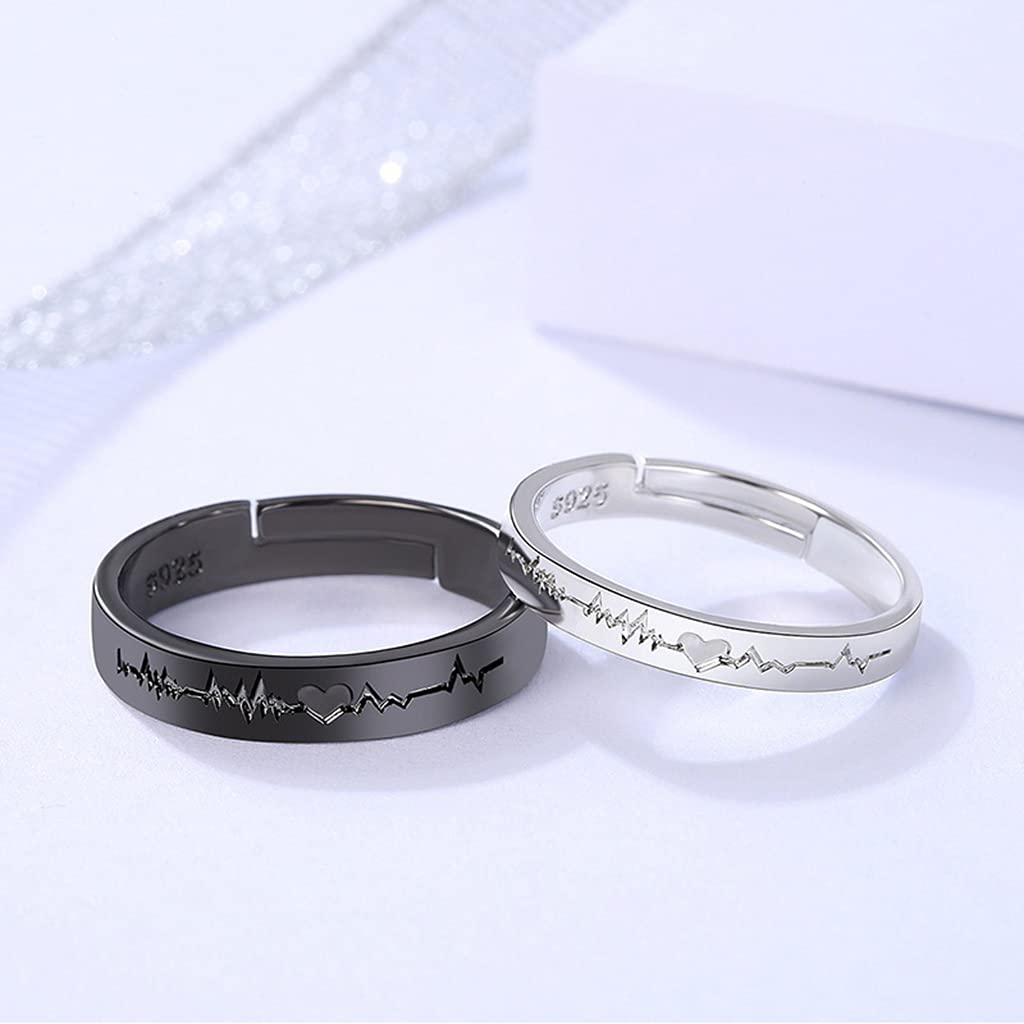 Anillos abiertos de moda para hombre y mujer, diseño de corazón para propuesta, boda, niños, niñas, gay, lesbiana, ajustable, 1 par, como en la imagen