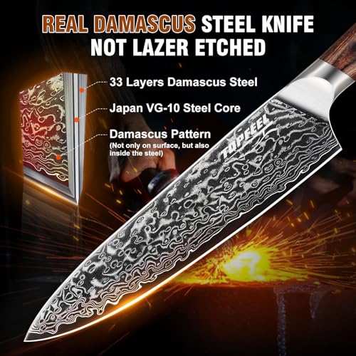 Ultra Sharp Damascus Chef Knife Set, VG-10 Steel, 3 PCS, Professional kitchen tool