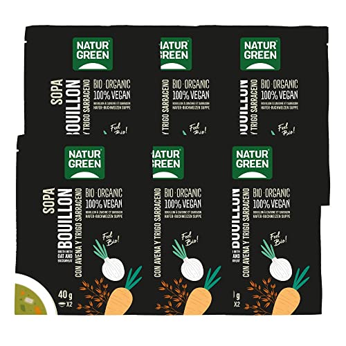 NATURGREEN - Sopa Bouillon con Avena y Trigo BIO, Sopa Instantánea, 100% Vegano, Sin Lactosa, Fáci