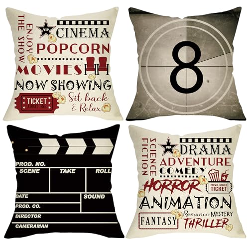 Fjfz Vintage Movie Theme Decorative Throw Pillow Covers 18 x