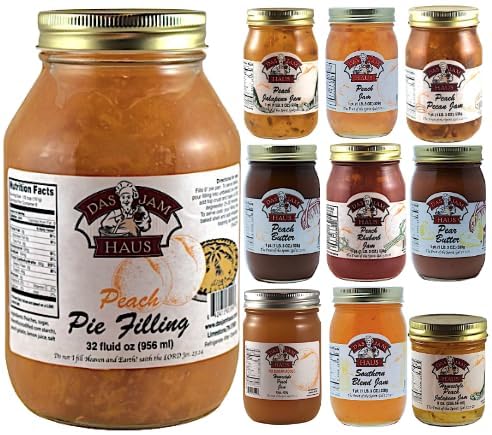 Southern Peach Jams, Jellies, Butters, Pie Filling, 8 oz - 1 Quart Jars, No Artificial Colors, Flavors, additives Assorted Flavors (32 Oz Quart, Peach