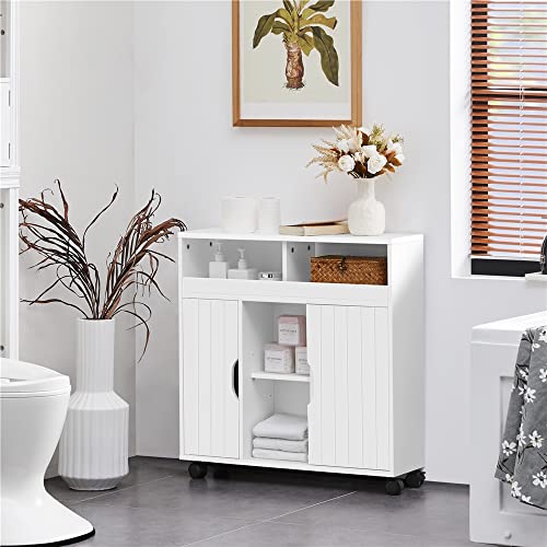 Miniatura 2 de Yaheetech Mueble De Baño Con Ruedas Armario De Suelo Estrecho Con Puertas Correderas Mueble Cocina Auxiliar De Madera Lacada Con Estantes Para Espacio Estrecho 20 X 69.5 X 71.5 Cm,Blanco