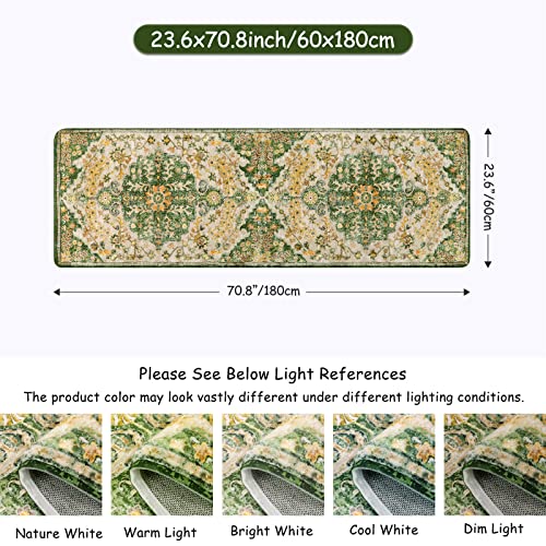 Lahome Bohemian Floral Medallion Runner Rug - 2X6 Washable Hallway Rug Runner Non Skid Kitchen Runner, Soft Bathroom Carpet Runner For Laundry Room Bedroom Foyer Entryway, Yellow/Green/Multi #TOP1