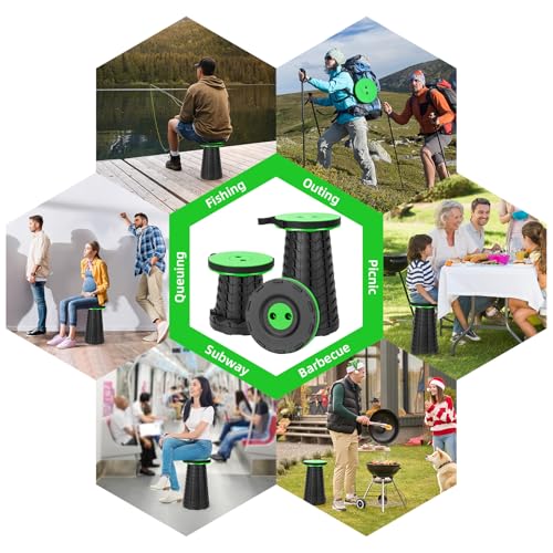 Image of Qiguet Collapsible Stool, Folding Chair - Upgraded Portable Chair with Load Capacity 400lbs, Portable Stool for Camping Fishing Hiking - Folding Stool with Carrying Straps,Gifts for Fisherman (Green)