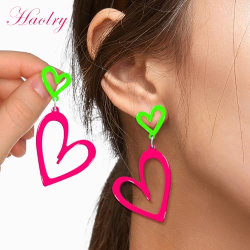 Neon Heart Earrings for Women Acrylic Neon Earrings 80s 90s Outfit for Women Glow Party Accessories Gifts Hot Pink Orange Green Yellow3