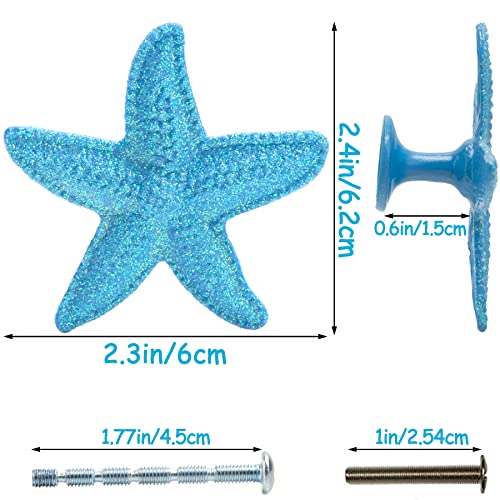 Starfish Drawer Pulls and Knobs 8Pack Glittery Animal Cabinet Knobs Cute Pulls for Kitchen Bathroom Dresser Blue Ocean Beach Theme Handles - Image 2