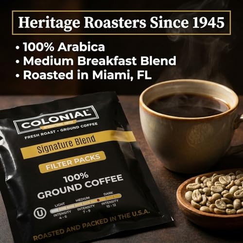 Colonial Coffee Ground Coffee Filter Portion Packs, 2 Ounce (Pack of 40), 100% Arabica Breakfast Blend Medium Roast, Gourmet Bulk Packets for 10-12 Cup Drip Maker