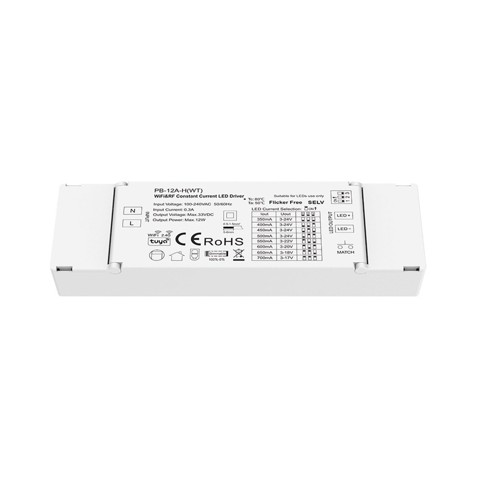 Pilote LED RF sans scintillement commande vocale 12W