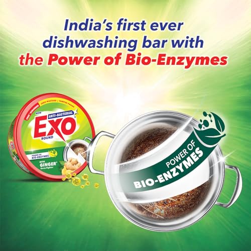 Image of Exo Anti-Bacterial Dishwash Bar 700gm X 4 | Power of Bio-Enzymes Removes Tough Grease |Complete Dishwashing Solution With Goodness of Ginger Germ-Fighter | Hygienic & Superior Cleaning