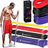 4yourhealth, Power Band, Elastische Widerstandsbänder, 4 Schlaufenbänder mit unterschiedlichem Widerstand, sicher, 100% Latex, 2,08 m
