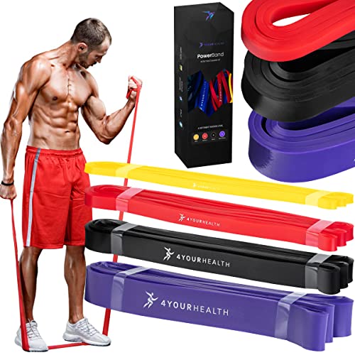 4yourhealth, Power Band, Elastische Widerstandsbänder, 4 Schlaufenbänder mit unterschiedlichem Widerstand, sicher, 100% Latex, 2,08 m Cover