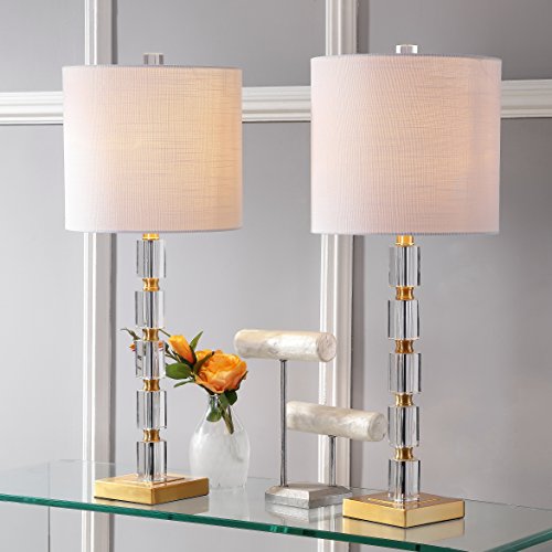 Jonathan Y Jyl5001A-Set2 Set Of 2 Table Lamps Claire 28.5" Crystal Led Table Lamp Glam Bedside Desk Nightstand Lamp For Bedroom Living Room Office College Bookcase, Clear/Brass Gold #TOP2