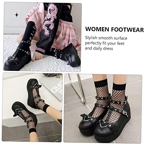 Chaussures en cuir plateforme pour femme baskets compensées rétro noir - 2