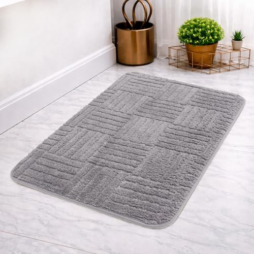 Image of LUXE HOME INTERNATIONAL Microfiber Bath Mat for Bathroom Anti Slip Water Soak Plush Soft Bahrain Maze Door Mat for Home Bedroom Washable Floor Rug (40x58cm Grey) Pack of 1