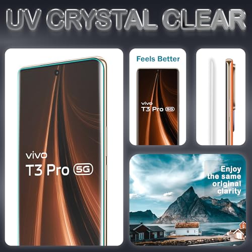 Image of FIRST MART Military Grade UV Tempered Glass For Vivo T3 Pro, Vivo T3 Ultra and T2 Pro 5G (6.78 Inch) With Edge To Edge Full Screen Coverage & Easy UV Installation Kit | Crystal Clear, Pack of 2