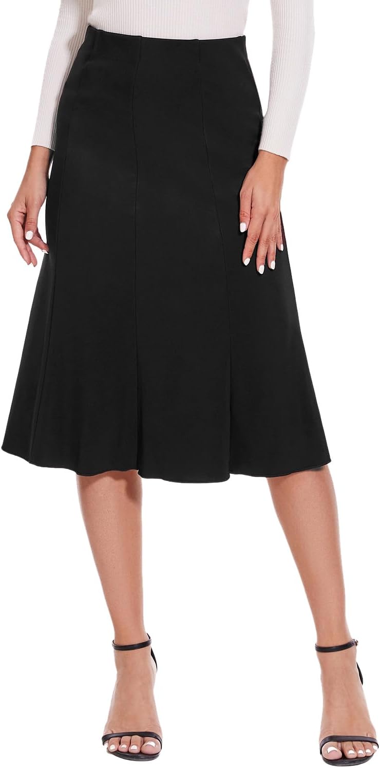 Women Elegant Knee Length Flared Skirt for Office and Casual