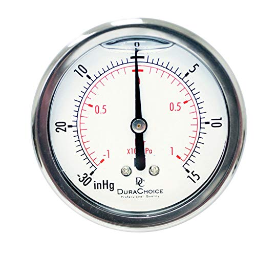 4" Oil Filled Vacuum Pressure Gauge, 30HG/15 PSI, 1/4" NPT Back Mount