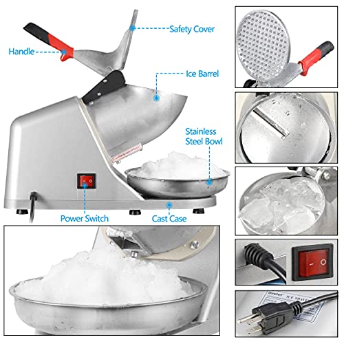 Epetlover 300W Electric Ice Shaver and Snow Cone Maker Ice Shaved Machine Ice Crusher 143 lbs (Silver)