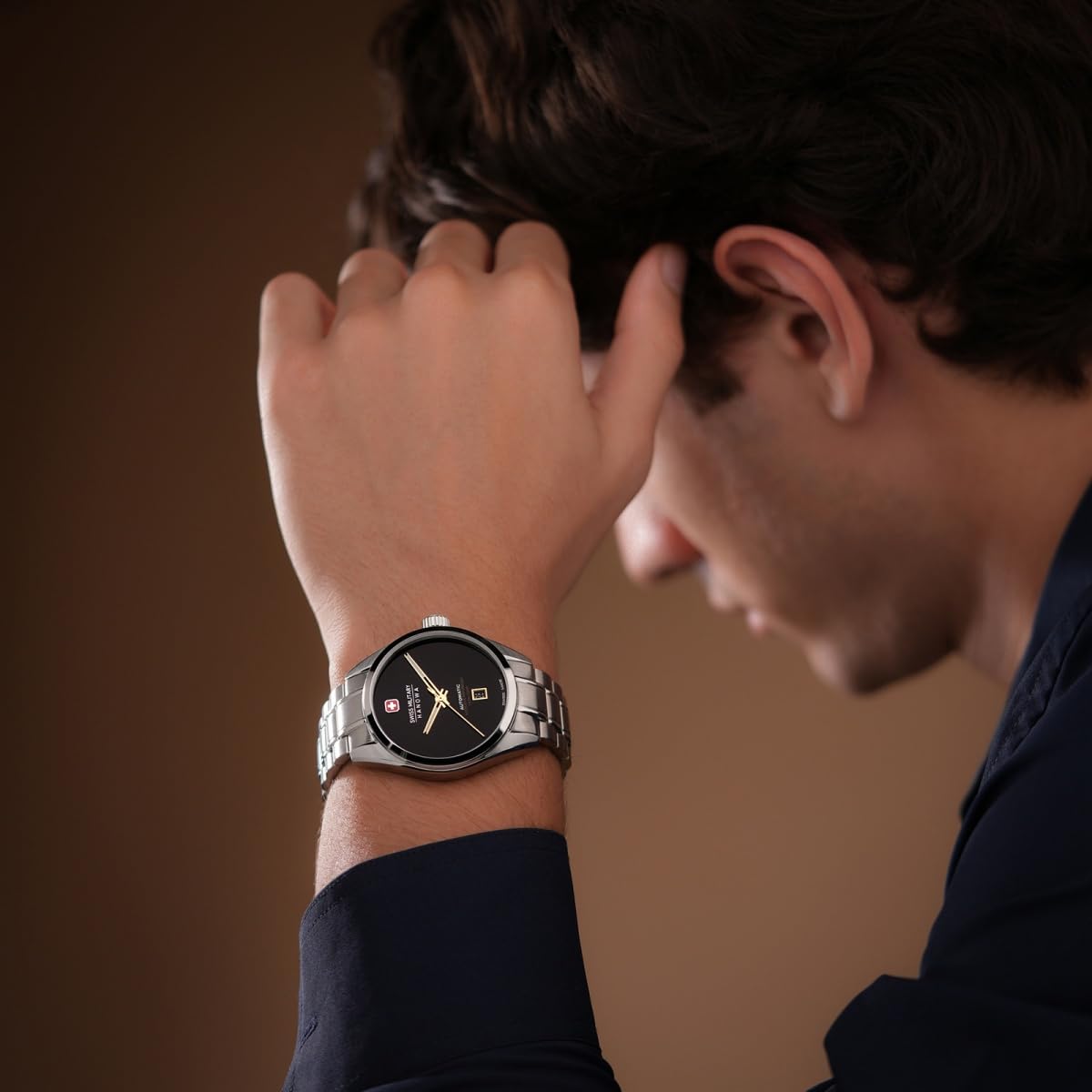 Swiss Military Hanowa SMWGL0006204 Majestic Pioneer Onyx zegarek męski automatyczny 41 mm Swiss Made szafirowe szkło 10 ATM bransoletka ze stali nierdzewnej kolor srebrny