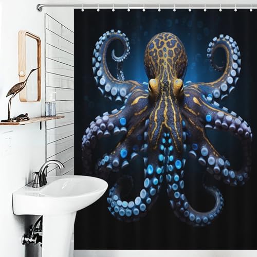 Rideau de douche pieuvre imperméable tissu polyester 140x183cm - 6