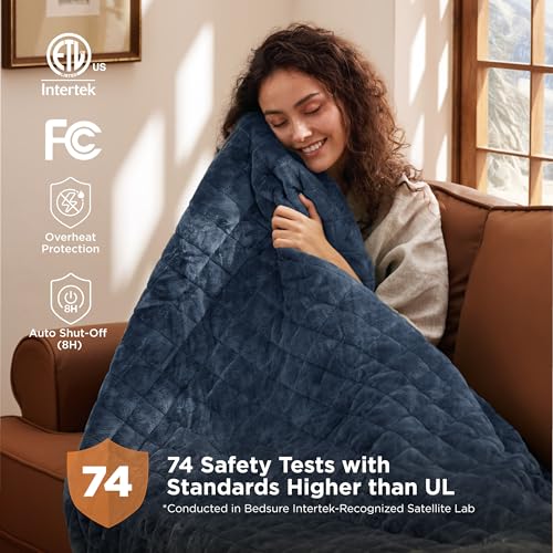 Image of Bedsure Electric Blanket King Size - Dual Control Heated Blanket King with 10 Heat Settings, Thick Heating Blanket with 10 Time Settings, Fast Heating Quilted Blanket (100x90 inches, Bering Sea)