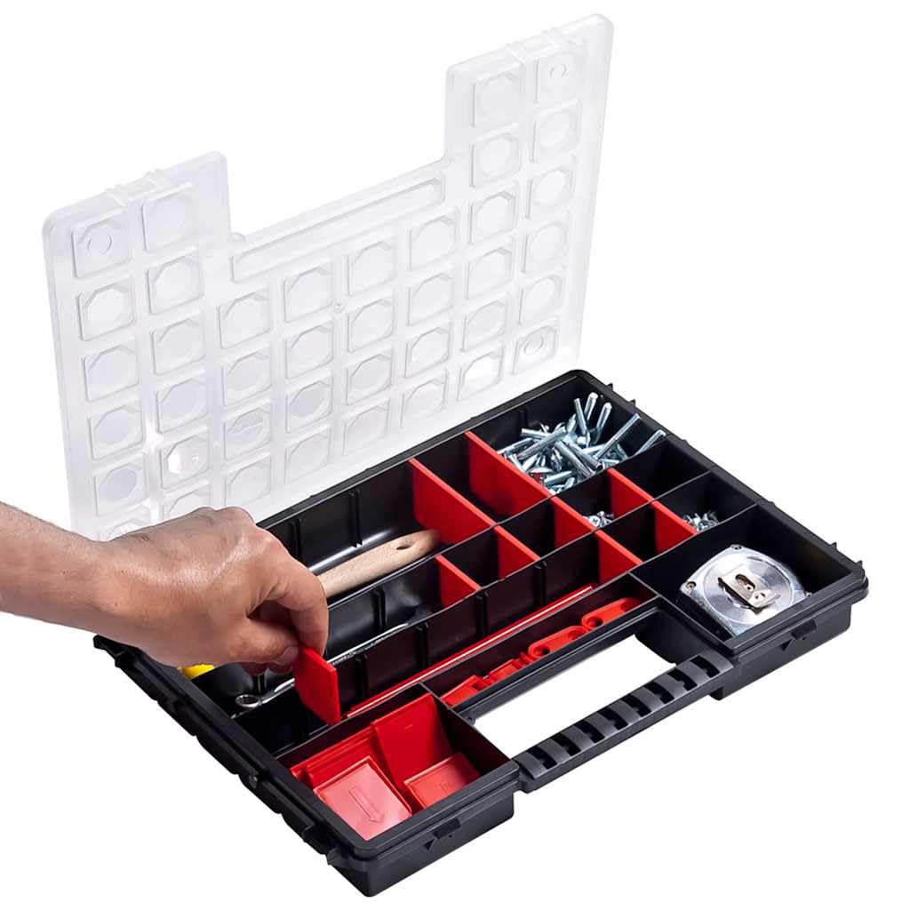 Juego de 5 cajas de herramientas de polipropileno con divisores ajustables, 385 x 283 x 50 mm, para compartimento de piezas pequeñas, sistema de organización, tornillos, tuercas, clavos
