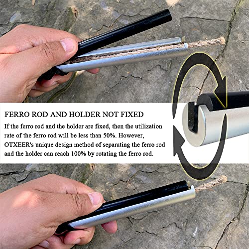 Otxeer 3-In-1 Flint And Steel Fire Starter Survival Tool, 1/2" X 5" Ferro Rods Magnesium Camping Emergency Fire Starter Kit With Striker, 20" Long Wick Hemp Cord Tinder Paraffin Wax (Silver Holder) #TOP4