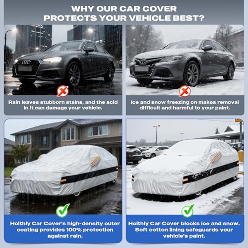 Image of 10 Layers Car Cover with Charger Port Custom Fit for Tesla Model Y (2020-2026), Waterproof All Weather for Automobiles, Outdoor Full Cover Sun Dust Rain Protection with Cotton. Silver