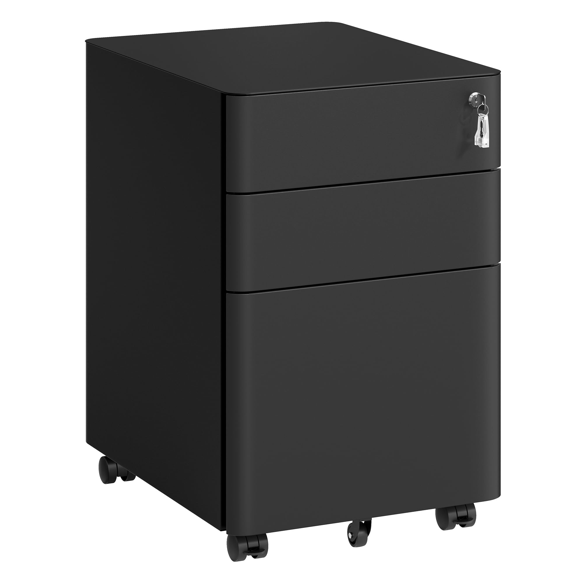 SONGMICS Cajonera Metálica con Ruedas, Mueble Archivador de Acero con 3 Cajones y Llave, 50 x 39 x 59 cm, Organizador para Oficina y Escritorio, Negro Mate, Colección Berend OFC032B101