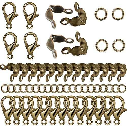 800 Pcs Jewelry Making Accessories Set with 100 Pieces Lobster Claw Clasp 200 Pieces Bead Tips Knot Covers and 500 Pieces Open Jump Ring Connectors DIY Jewelry Making Supplies Bracelets (Bronze)