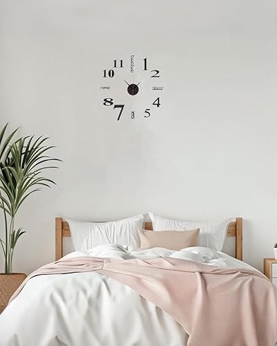 Miniatura 6 de Reloj de pared para bricolaje, silencioso, sin marco, funciona con pilas, 15.7 pulgadas, reloj de pared acrílico negro, con calcomanía, relojes de