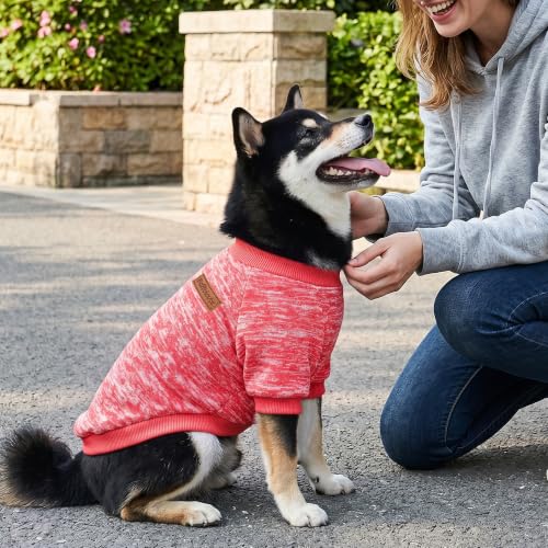 Image of 2 Pack Dog Sweaters for Small Dogs Girl Boy Winter Fleece Clothes Warm Soft Dog Sweatshirt Outfit for Dogs Cats Pet Apparel (Rose+Red, XS (Back: 9.8 inch,Chest: 13.7 inch, 3.5-5.5lbs))