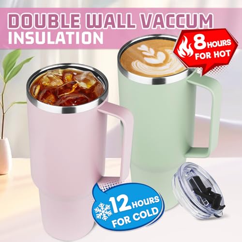 Image of 40 oz Tumbler with Handle and Flip Straw, 100% Leakproof Insulated Tumbler with Lid and Straw, Stainless Steel Travel Coffee Mug, Insulated Coffee Thermal Cup for Cold and Hot (Light Purple)