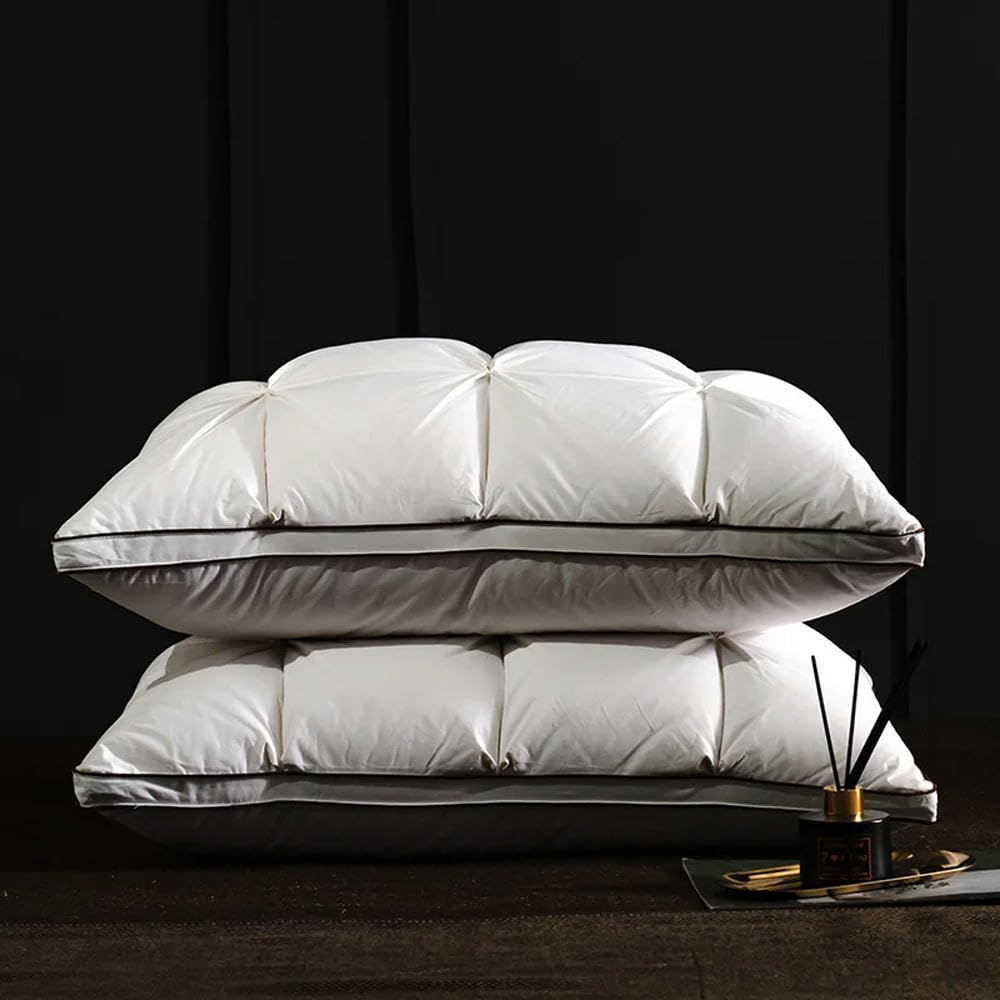 Secwl Low White Luxurious Goose Down & Feather Pillow Neck Pillows For Sleeping Bed Pillows Cotton Shell Queen King Size