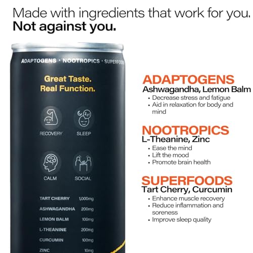 Image of Peak Cocktails Non Alcoholic Drinks, Calming Adaptogen, Variety 24 Pack | Calming, ashwagandha, tart cherry, L-theanine adaptogen blend; recovery, sleep & mood, non-alcoholic, zero proof, vegan