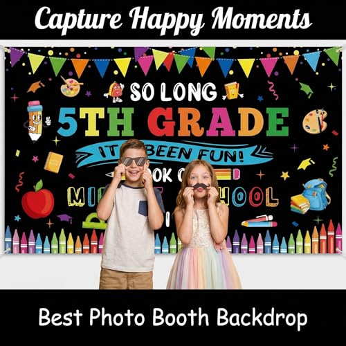 So Long 5TH Grade It's Been Fun Look Out Middle School Here I Come Backdrop, 72 x 44 Inch Large 5TH Grade Graduation 2026 Banner for Elementary School Grad Party Decorations by AcpopbM - Used condition - Image 4