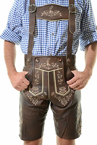 Men's Oktoberfest Lederhosen Berlin Dark Brown - Oktoberfest Lamb Leather Trousers 38