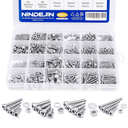 PRIME DAY 880 Pcs M2 M3 M4 Acero Inoxidable de seis cabeza de botón Tornillos Tuercas y Arandelas Surtido Kit la retención de con plano Caso Caja + Tornillo Llave Cover