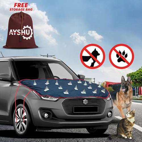 Image of AYSHU Dustproof Car Protection with Spikes for Dogs Compatible with Maruti Swift VXI | Anti-Scratch Bonnet Guard | Heavy Duty Waterproof & UV Resistant Car Body Cover, Black