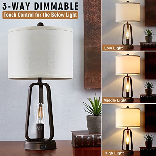 Set Of 2 Farmhouse Table Lamps With Rotary Switch, 3-Way Dimmable Bedside Touch Lamp With Usb Ports, Bedroom Nightstand Lamp, Rustic Industrial Desk Lamps For Living Room Reading, Bulbs Included #TOP1