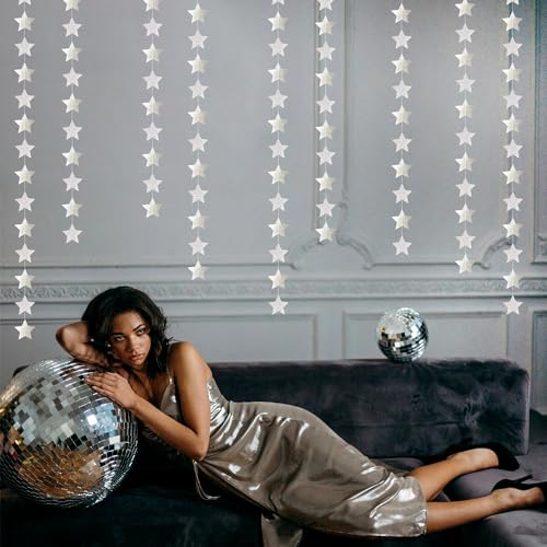 Image of Glitter-Silver Party-Decorations Star Christmas Garland - 62ft Birthday Twinkle Little Star Hanging Streamers Banner,Bachelorette Engagement Wedding New Years Supplies Decor Hugtmr