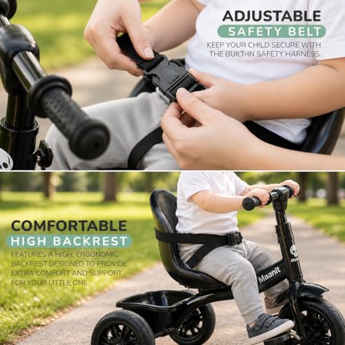 Image of Maanit Kids Tricycle with Rear Basket | Comfortable Cushioned Seat | Baby Trike for Boys & Girls Ages 2 to 4 Years | Sturdy & Safe Tricycle