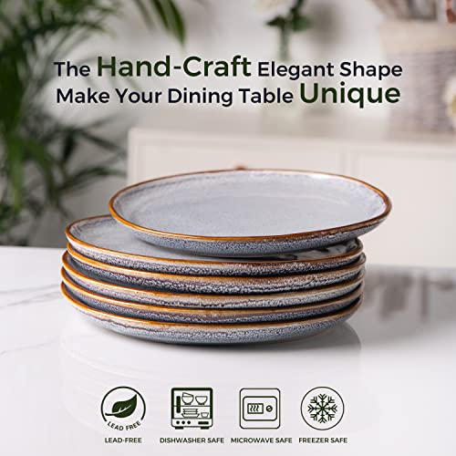 Amorarc Ceramic Plates Set Of 6, 8.5 Inch Handmade Reactive Glaze Stoneware Plates Set For Dessert, Salad, Appetizer, Small Dinner Plates, Microwave&Dishwasher Safe, Scratch Resistant - Blue #TOP4