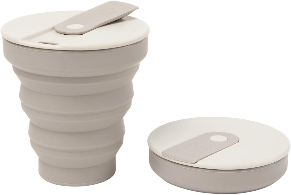 HuNu Collapsible Coffee Cup with Lid - Reusable & Microwave Safe Silicone Collapsible Cup, Foldable Cup, Portable Coffee Travel Mug/Camping Cup (12OZ, Sage Green)*Straw Sold Separately*